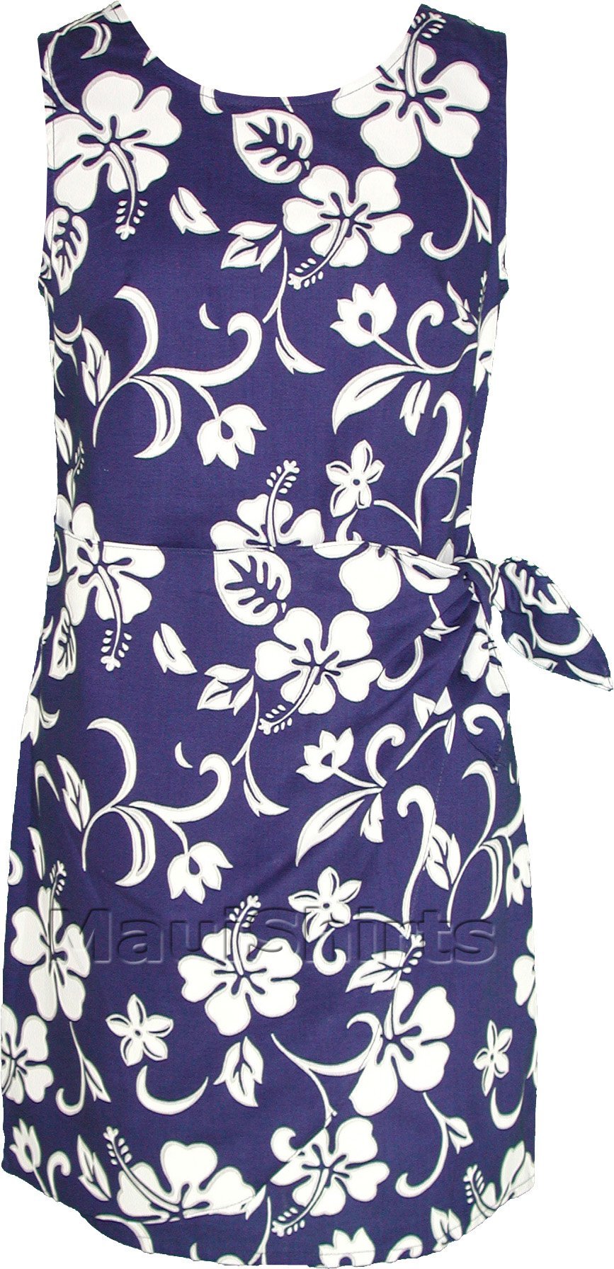 RJC Women's Classic Hibiscus Hawaiian Mock Wrap Sarong Dress Navy Blue XXL
