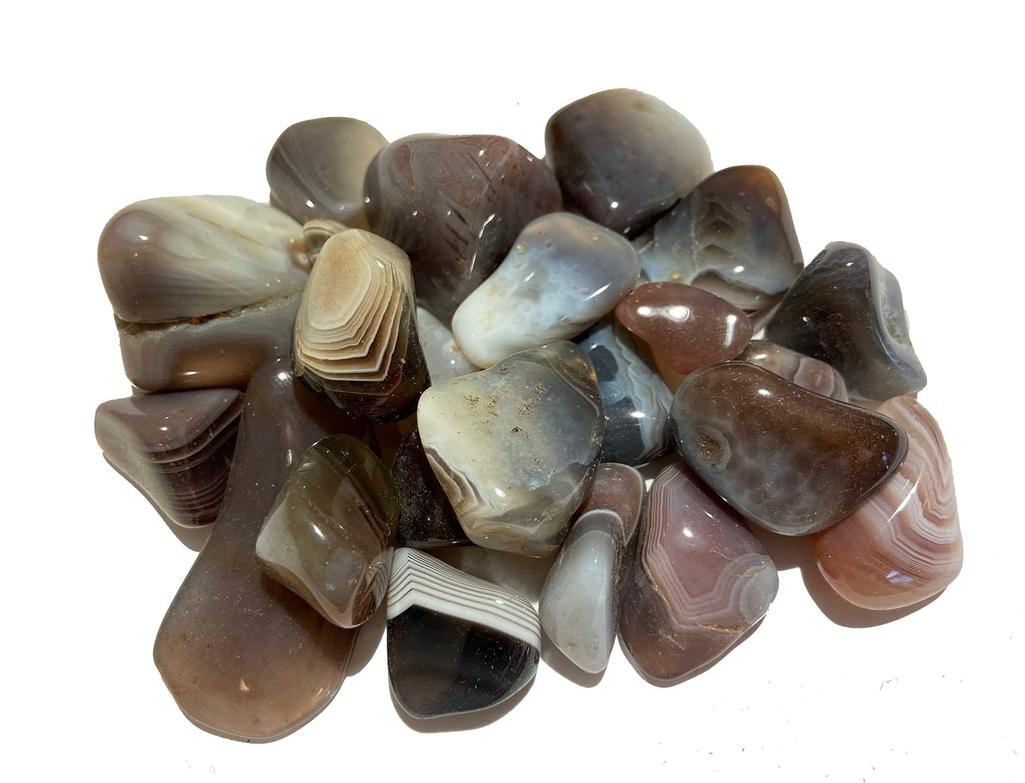 Zentron Crystal Collection: Tumbled Grey Botswana Agate Gemstones in Velvet Bag (1 Pound)