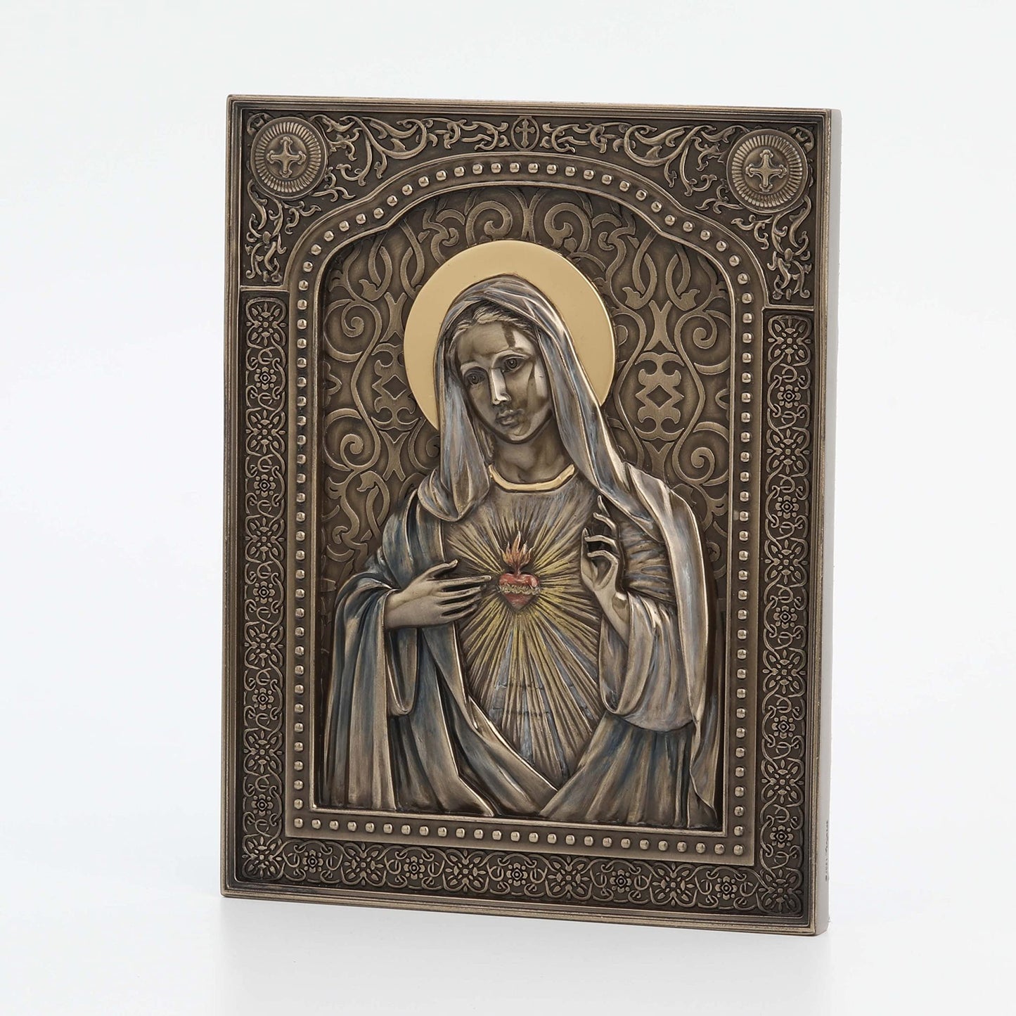 Veronese Design 7 1/2" Immaculate Heart of Mary Wall Plaque Resin Sculpture Bronze Finish