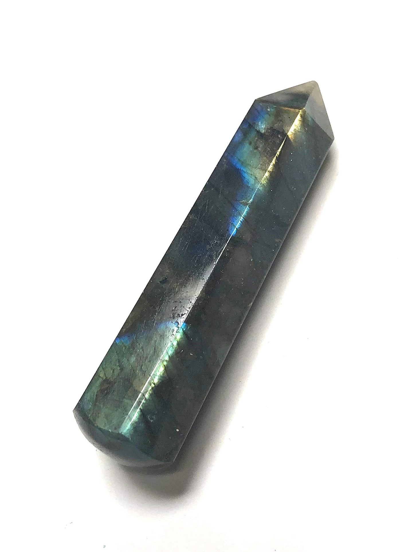 Zentron Crystal Collection: 60MM All Natural Gemstone Crystal 2"+ Wand and Velvet Pouch (Labradorite)