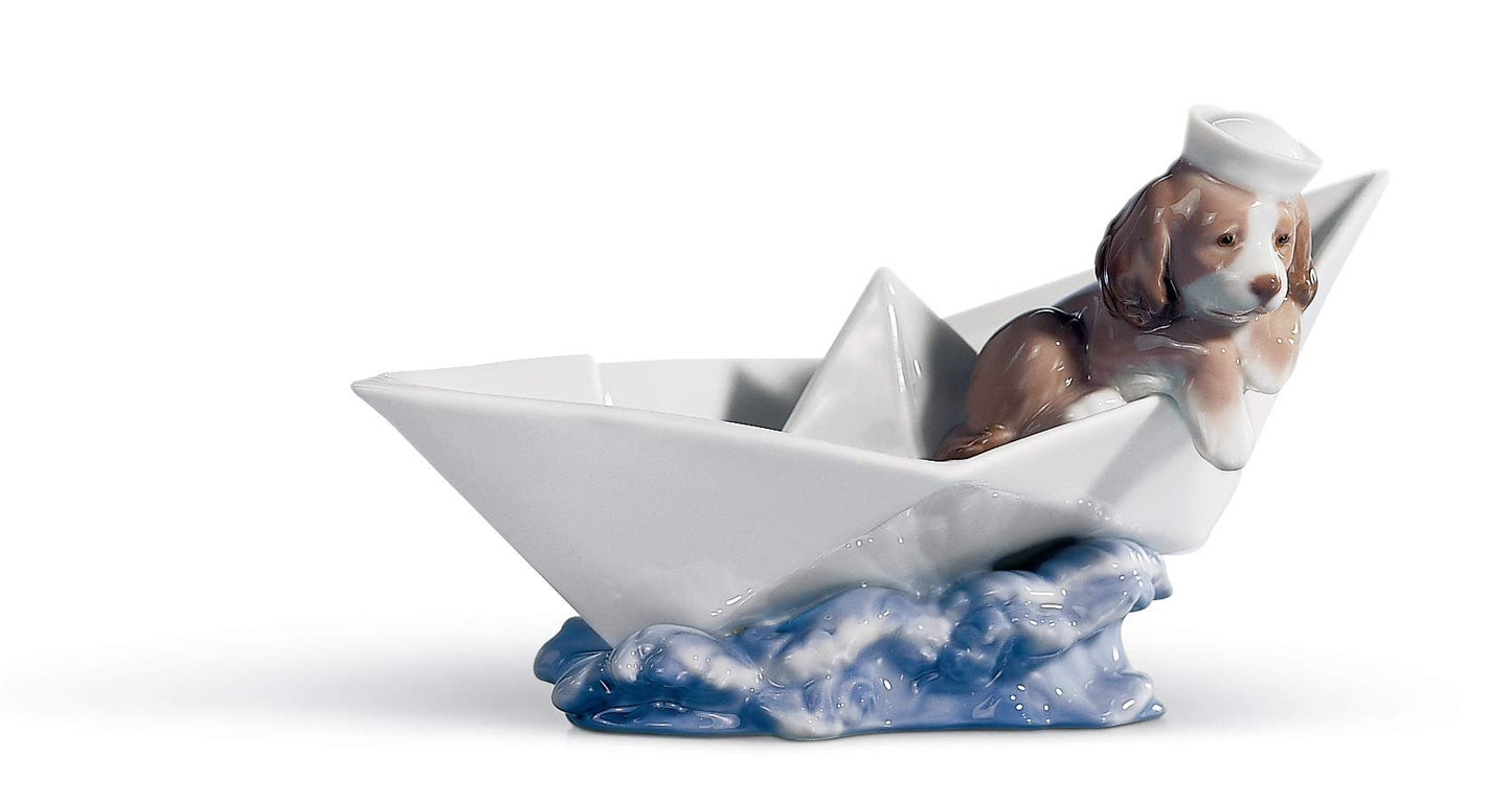 LLADRÓ Little Stowaway Dog Figurine. Porcelain Dog Figure.