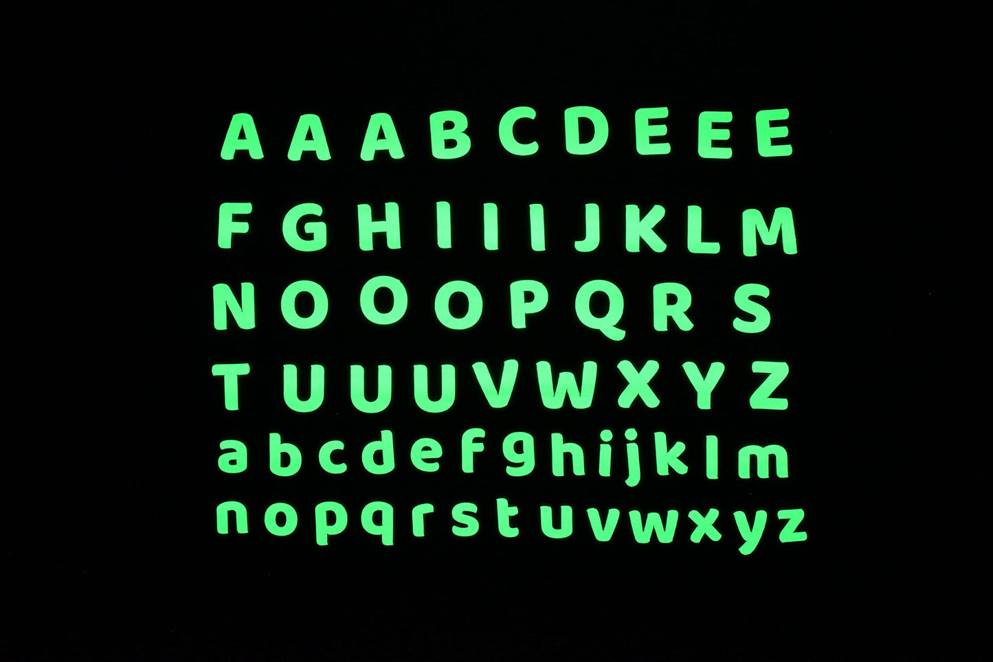 GLOPLAY Alphabet (62pcs/Pack), Glow in The Dark Educational Wall Stickers, The Eco-Friendly and Brightest Wall Stickers for Ceiling, Bath time, Bed Room, Party, Decor, Made in Japan