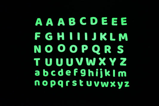 GLOPLAY Alphabet (62pcs/Pack), Glow in The Dark Educational Wall Stickers, The Eco-Friendly and Brightest Wall Stickers for Ceiling, Bath time, Bed Room, Party, Decor, Made in Japan