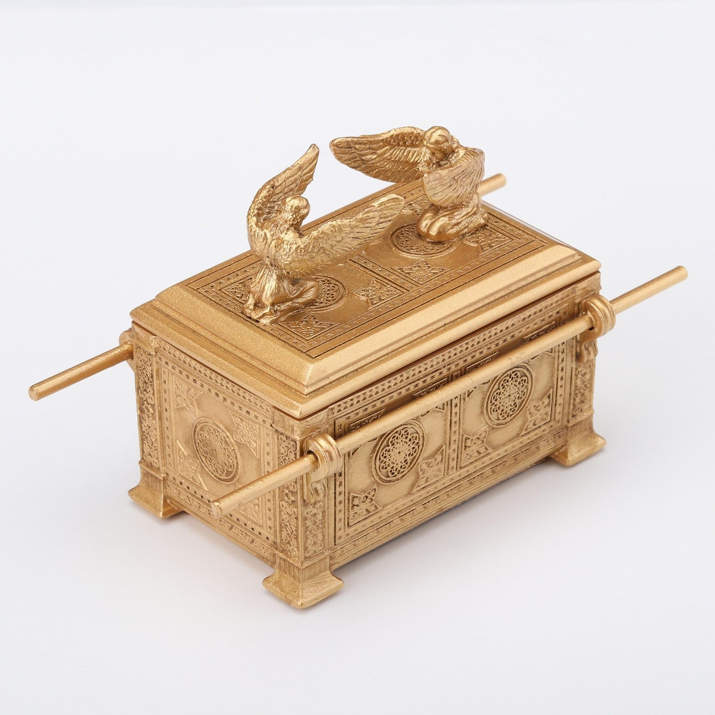 Veronese Design 4 3/4 Inch Ark Of The Covenant With Holy Relic Trinket Storage Box Resin Hand Painted Gold Finish
