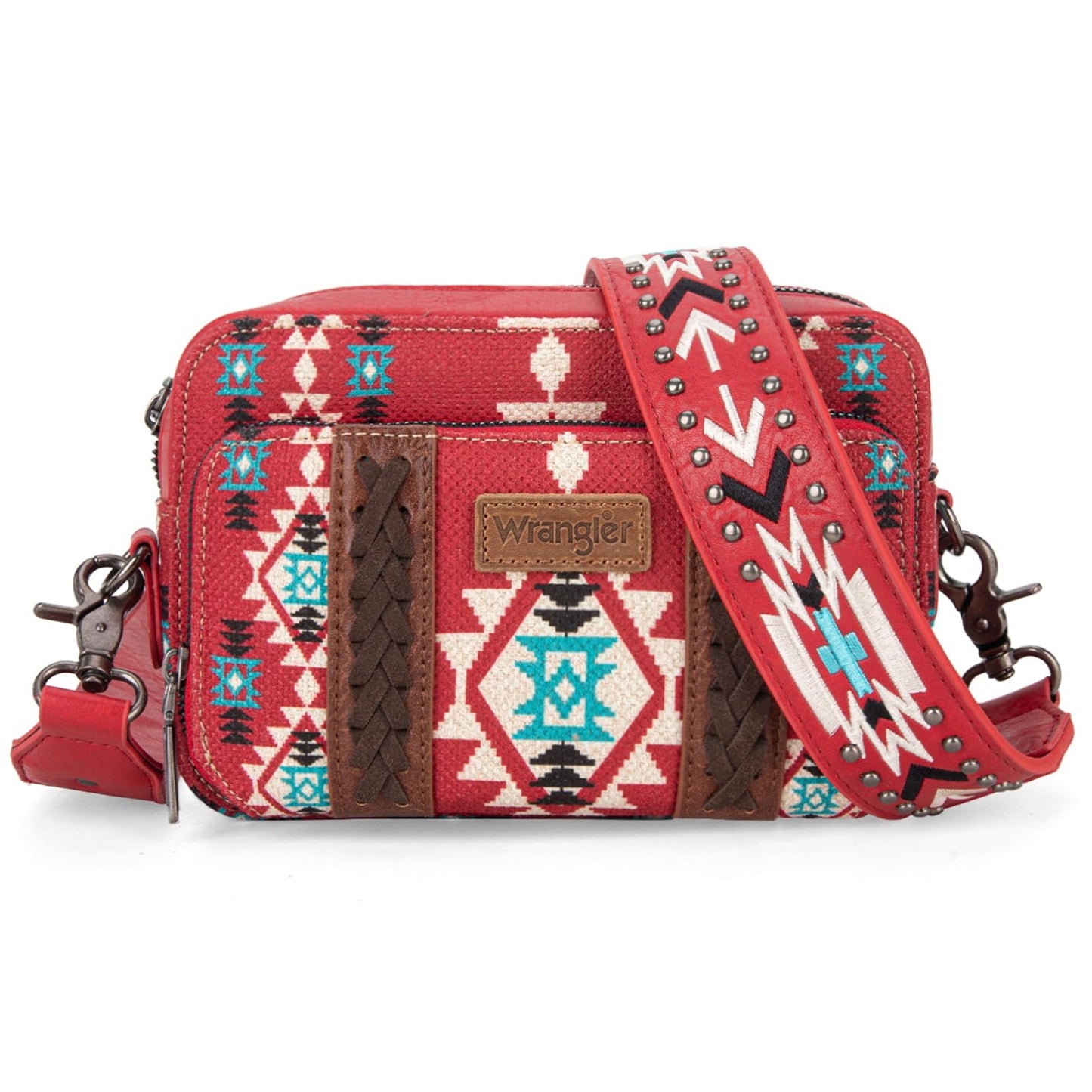 Wrangler Crossbody Bag for Women Boho Aztec Small Multi Pocket Crossover Purse