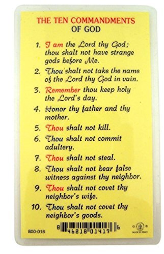 WJH Laminated Jesus Christ Holy Card with Ten Commandments of God, Pack of 10, 4 1/2 Inch