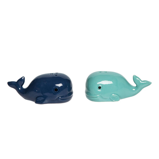 Beachcombers Whale Salt And Pepper Shaker Set, Set of 2, Coastal Beach Decor Decoration L3.7 x W1.57 X H1.5 Blue