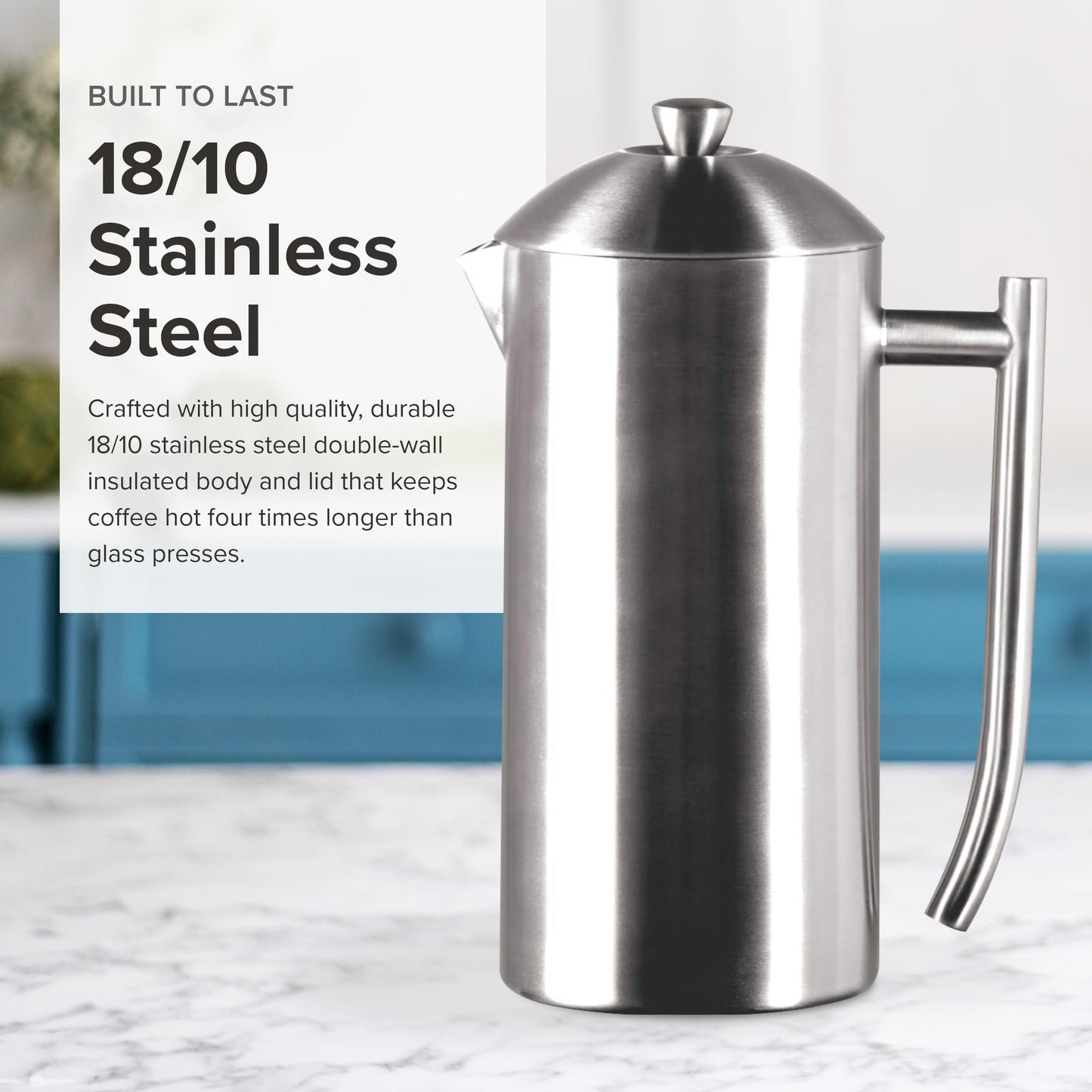 Frieling USA Double Wall Stainless Steel French Press Coffee Maker with Zero Sediment Dual Screen