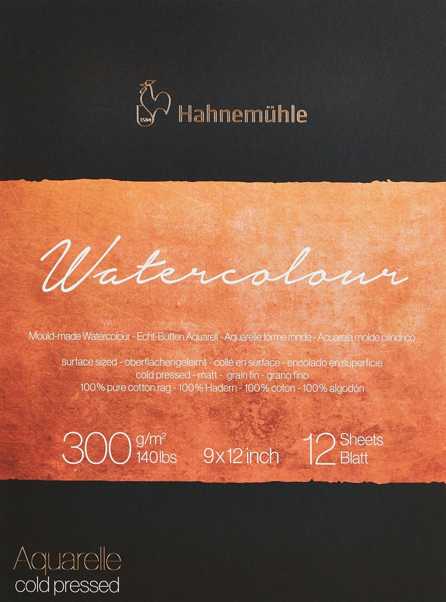 Hahnemühle Collection 100 Percent Cotton Watercolor Pad with 12 Durable Sheets, Vegan and Acid-Free (300 GSM, 9 x 12 Inch)