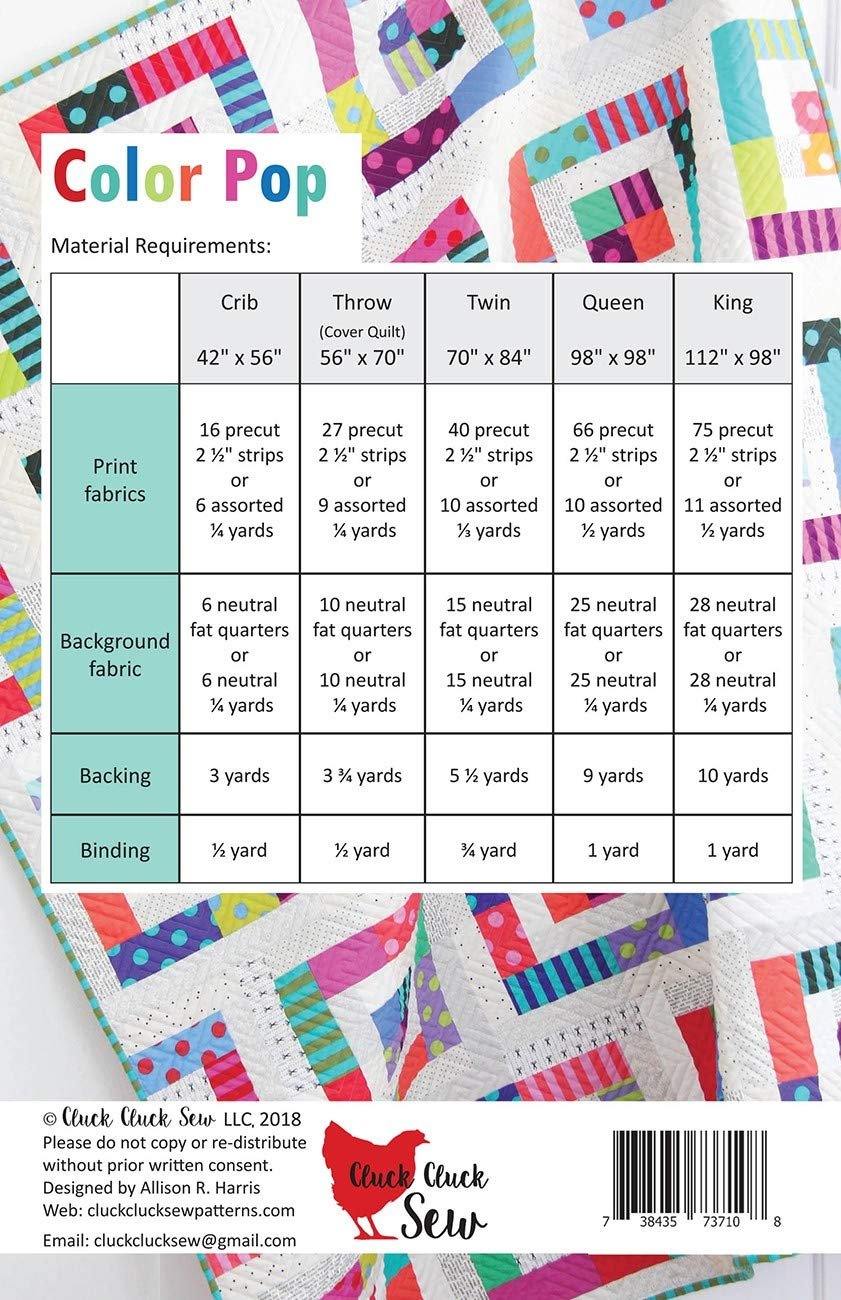 Color Pop Quilt Pattern by Cluck Cluck Sew - 5 Sizes - #180 - Jelly Roll Friendly