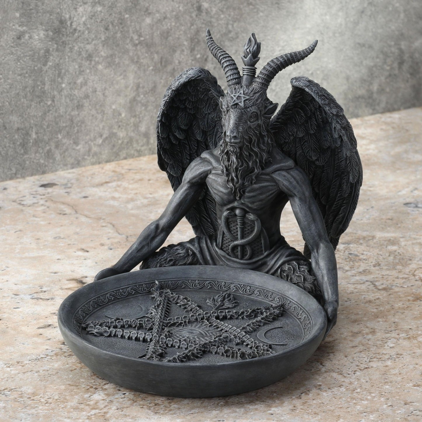 Veronese Design 5 3/4 Inch Baphomet Altar Offering Dish Stone Finish Resin Figurine