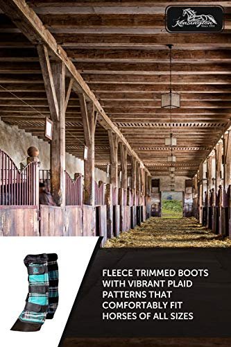 Kensington Natural Horse Fly Boots - Fleece Trimmed - Stay-Up Technology - Protection from Insect Bites and UV Rays - Sold in Pairs (2 Boots) - Medium - Tan