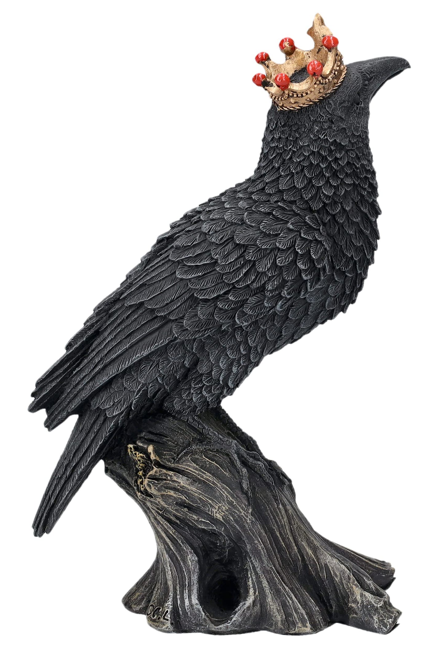 Pacific Giftware Gothic Raven King Figurine with Gold Crown Polyresin Black Bird Decorative Figurine on Tree Stump 6.5" Tall Halloween Home Decor