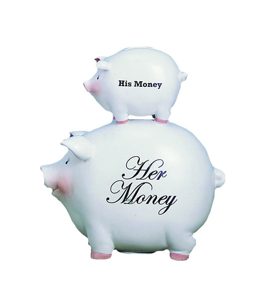 Young's Inc. His Money/Her Money Ceramic Piggy Bank - 7" L x 4" W x 8" H - Engagement Gifts for Couples