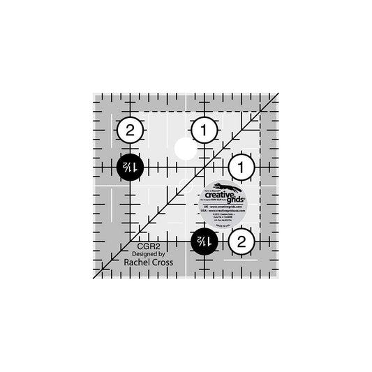 Creative Grids Quilt Ruler 2-1/2in x 2-1/2in Square – CGR2 – Made in USA, Non-Slip Grip Acrylic Quilting, Sewing, Crafting, Patchwork Ruler for Measuring & Cutting Fabric