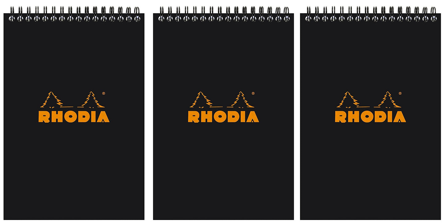 Rhodia Lined Wirebound Notepads, 6 X 8 1/4-Inches, Black (165019C), Pack of 3
