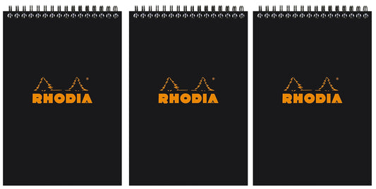 Rhodia Lined Wirebound Notepads, 6 X 8 1/4-Inches, Black (165019C), Pack of 3