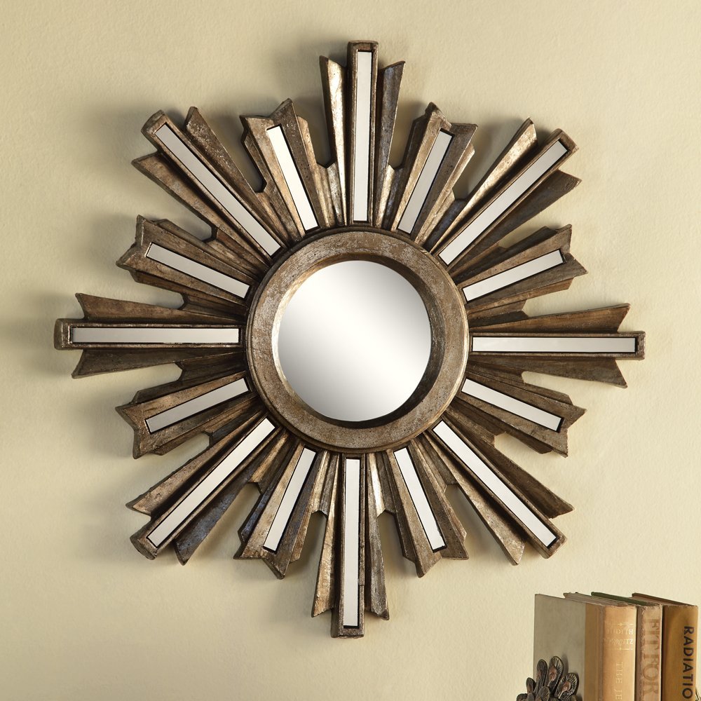 Small Gold Deco Sunburst Convex Wall Mirror