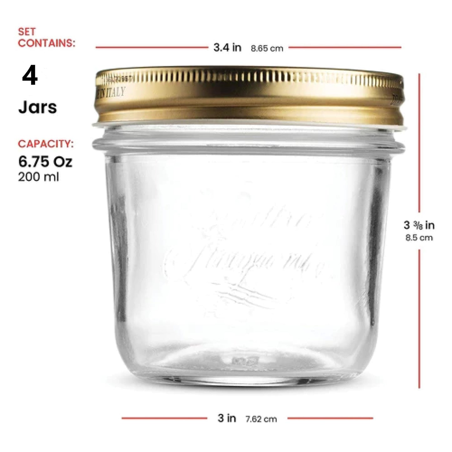 Bormioli Rocco Quattro Stagioni Set of 4 Clear Airtight Mason Jars - Made in Italy