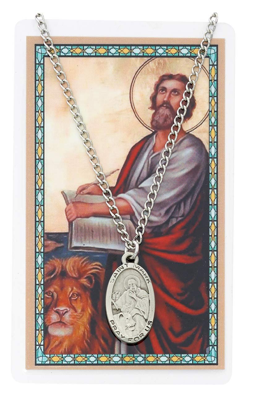 McVan Saint Mark 1-inch Pewter Medal Pendant Necklace with Holy Prayer Card