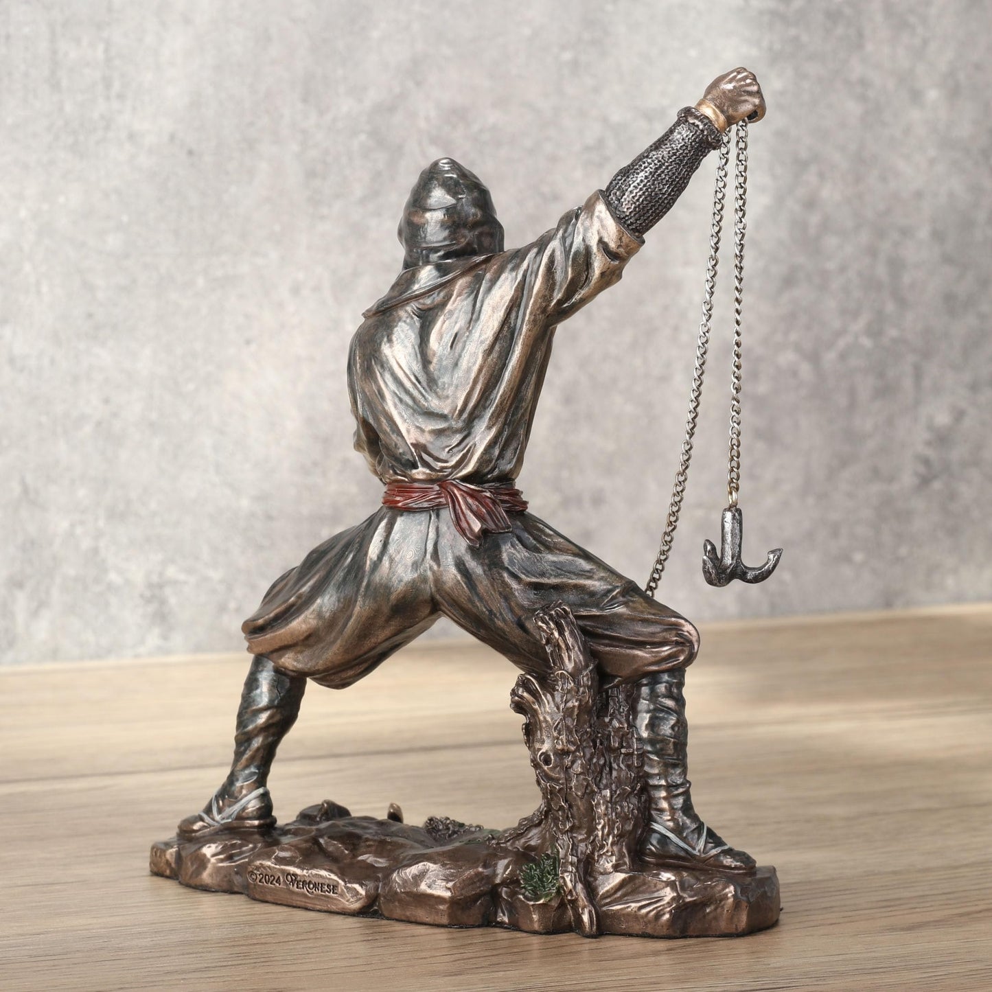 Veronese Design 6 1/4 Inch Ninja Wielding Grappling Hook Cold Cast Resin Bronze Finish Japanese Collectible Figurine