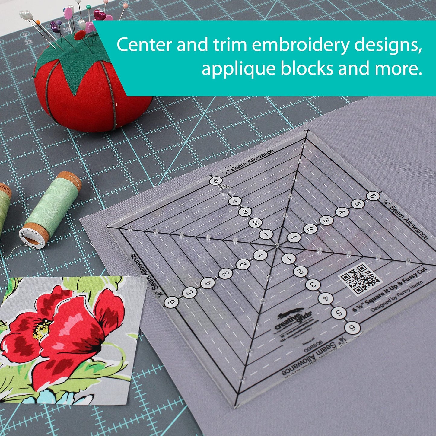 Creative Grids 8-1/2in Square It Up or Fussy Cut Square Quilt Ruler - CGRSQ8