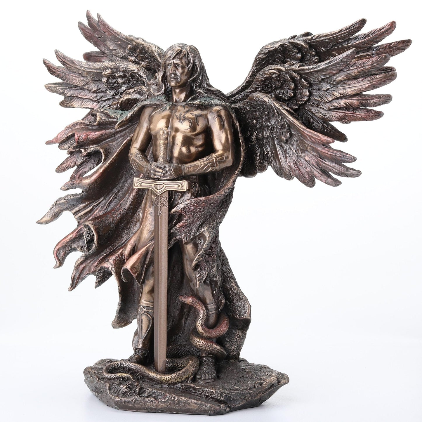 Unicorn Studio WU75976A4 Guardian Angel Statue in 6 Winged with Sword and Serpent, 11-inch Cold Cast Bronze