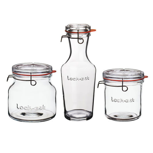 Luigi Bormioli Lock-Eat 3pc Jar Set (Set of 3) : Innovative Glass Lid, Easy to Close, Easy to Open, Dishwasher Safe, Microwave Safe, Canning Safe, Freezer Safe, Stackable Jars