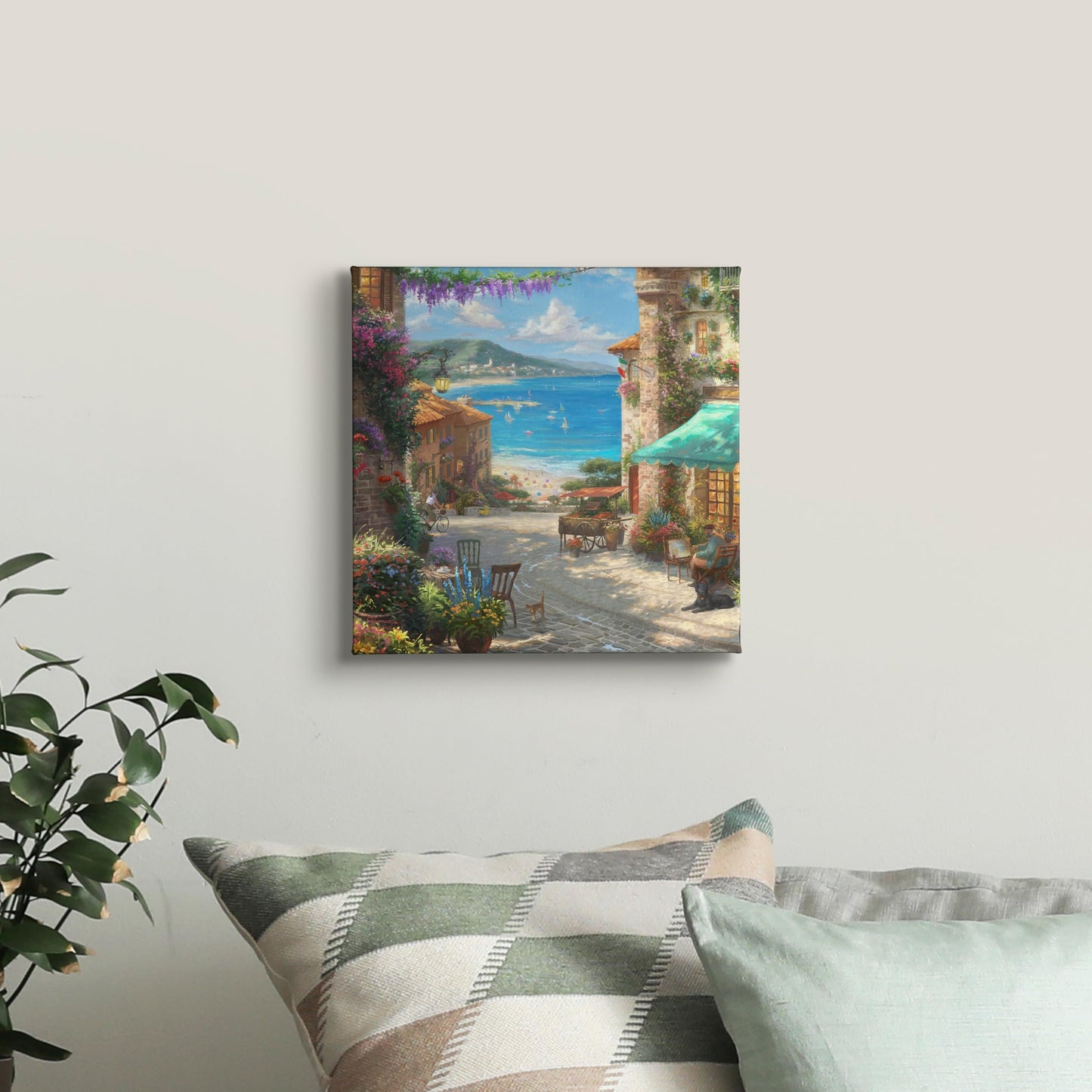Thomas Kinkade Italian Cafe 14" x 14" Gallery Wrapped Canvas Art | Frameless Room Wall Art | Certificate of Authenticity Included