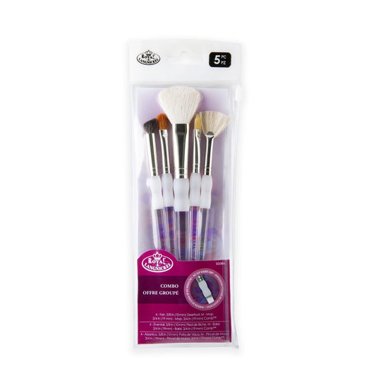 Royal & Langnickel Soft Grip 5pc Assorted Hair Texture Paint Brush Set, Includes - Deerfoot, Comb, Mop & Fan Brushes