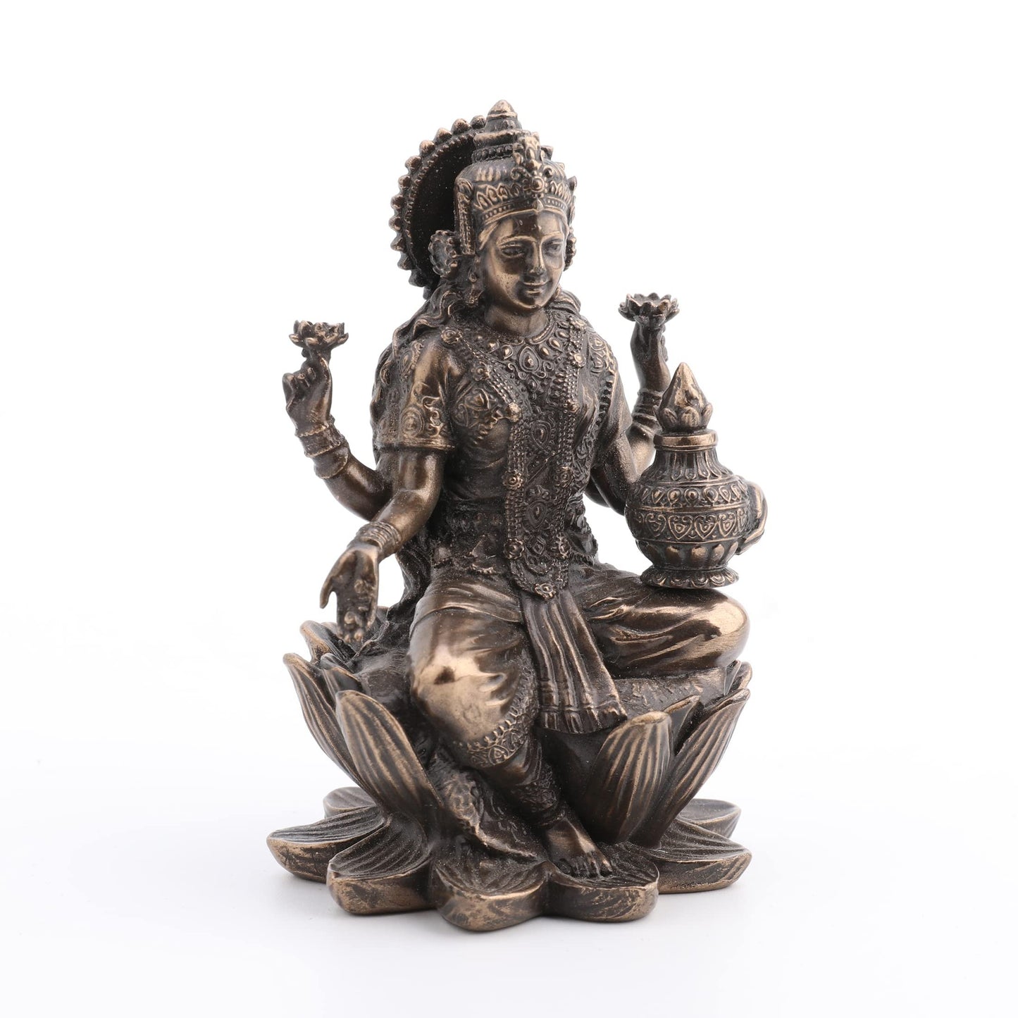 Veronese Design 3.3" Hindu God Lakshmi Sitting On Lotus Resin Figurine Bronze Finish