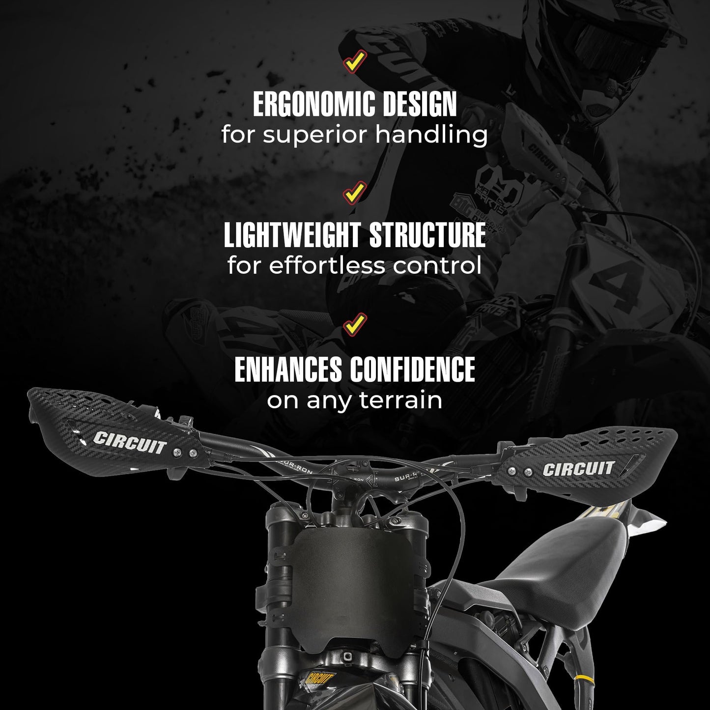 CIRCUIT EQUIPMENT Universal Motorcycle Handguards - High Strength Enduro Motorcycle Handguards Vector for Any Weather - Dirt Bike Handguards with Brackets, Nuts, & Screws