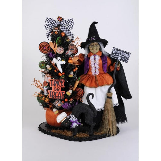 Karen Didion Lighted Tricks Or Treats Kitchen Witch Figurine Polyresin