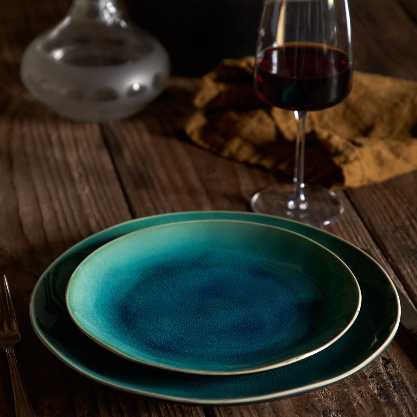 Costa Nova Ceramic Stoneware 8'' Salad Dessert Plate - Riviera Collection, Azur (Blue) | Microwave & Dishwasher Safe Dinnerware | Food Safe Glazing | Restaurant Quality Tableware