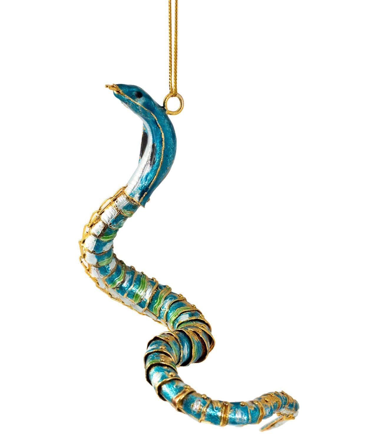 Value Arts Handmade Cloisonne Articulated Teal Snake Ornament