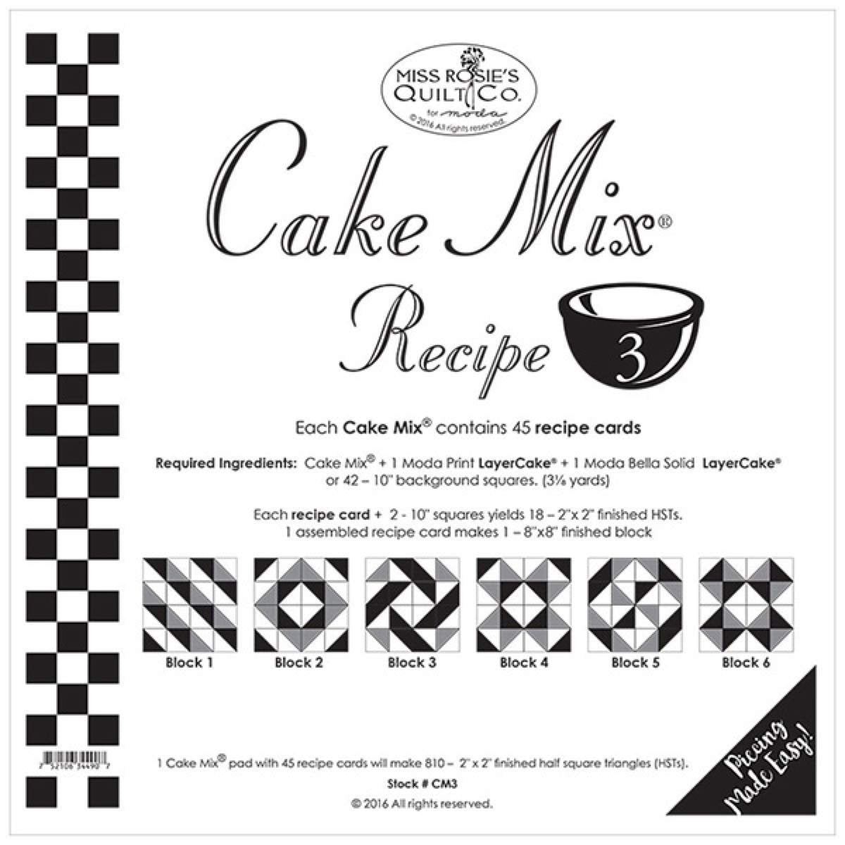 Cake Mix Recipe #3 ~44 recipe cards will make 810, 2" x 2" finished half square triangles
