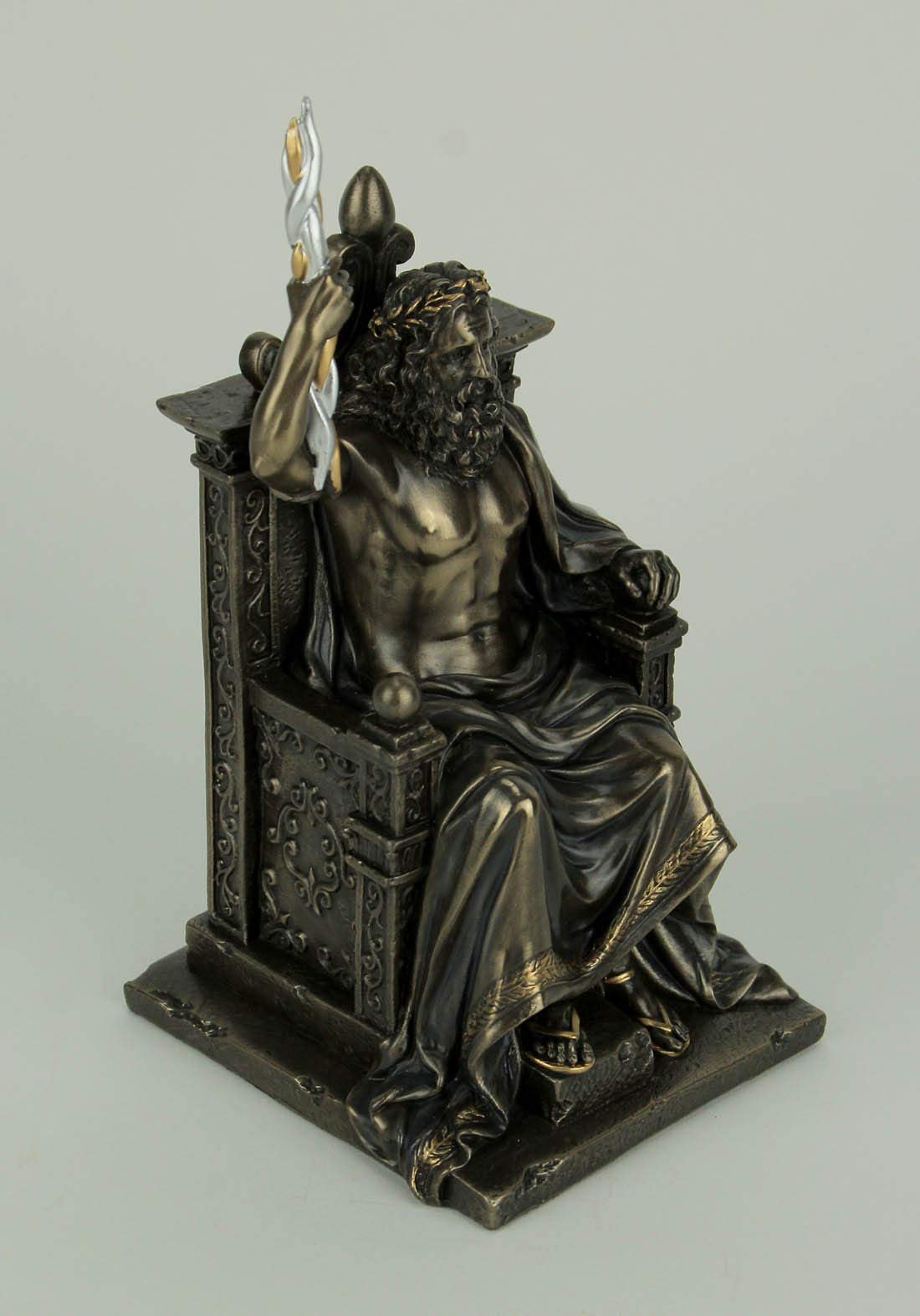 Veronese Design 8.1 Inch Zeus Holding Thunderbolt On Throne Greek Roman God Antique Bronze Finish Olympia Statue
