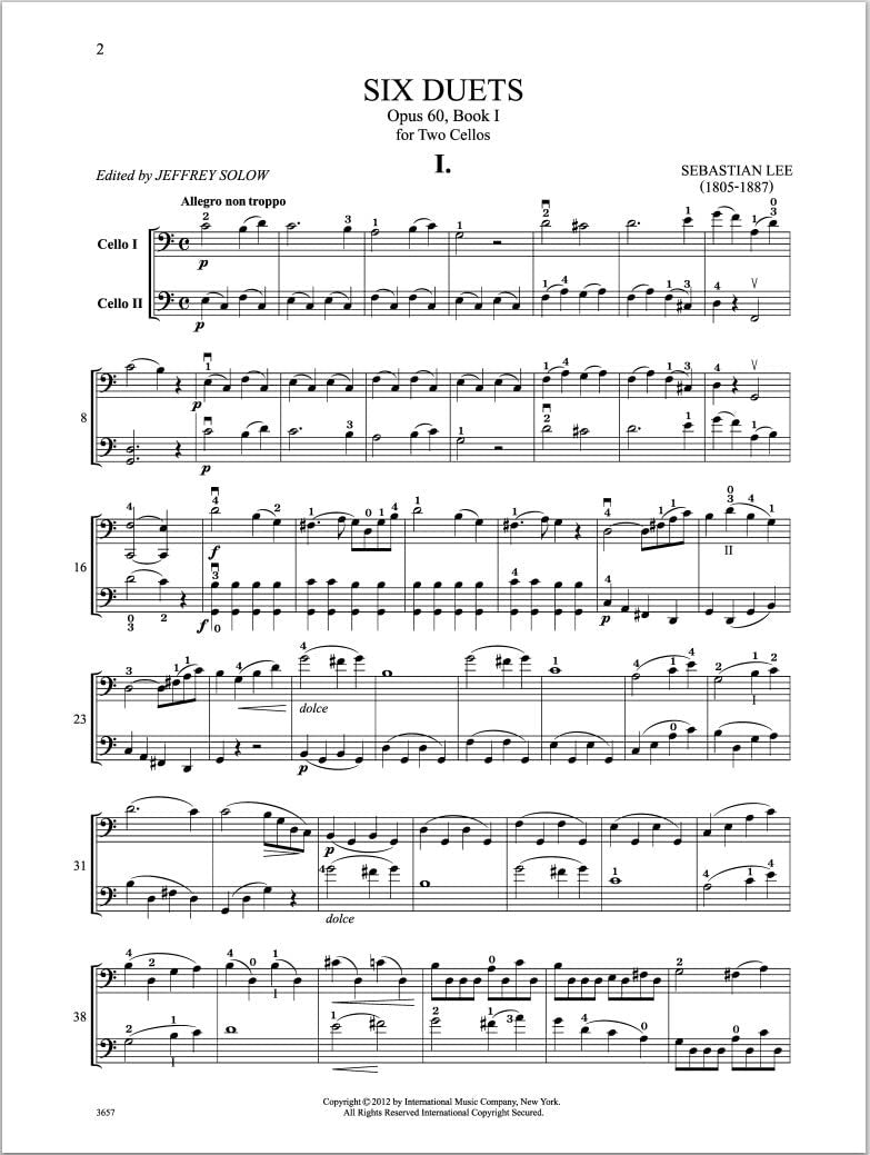Lee, Sebastian Six Duets, Op. 60, Volume 1 Two Cellos edited by Jeffrey Solow - International