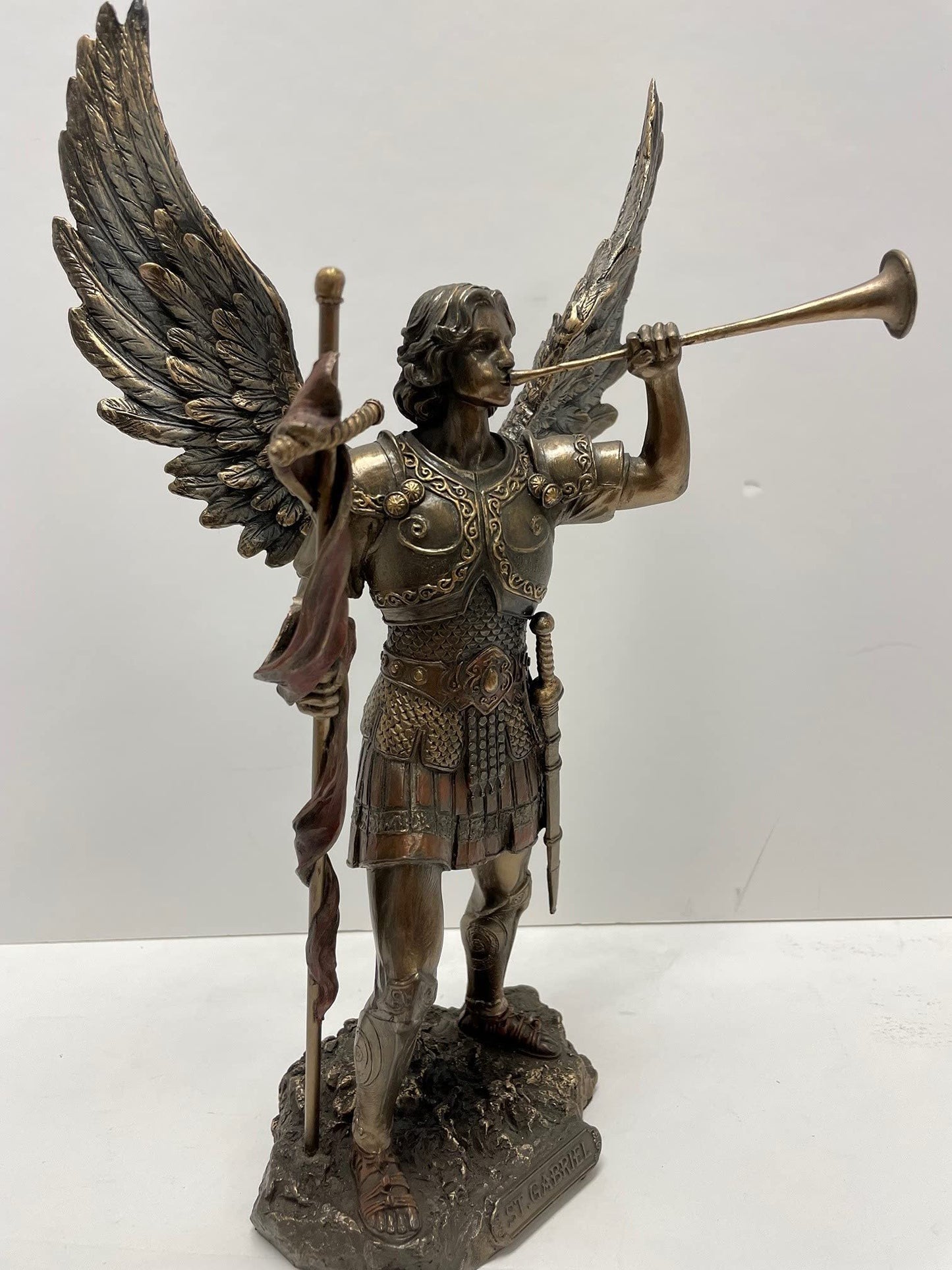 13 Inch Archangel - Saint Gabriel with Horn Cold Cast Bronze Figurine