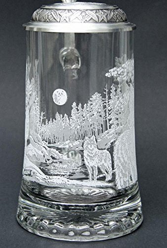 GLASS TIMBER WOLF GLASS BEER STEIN Designed by JAMES MEGER