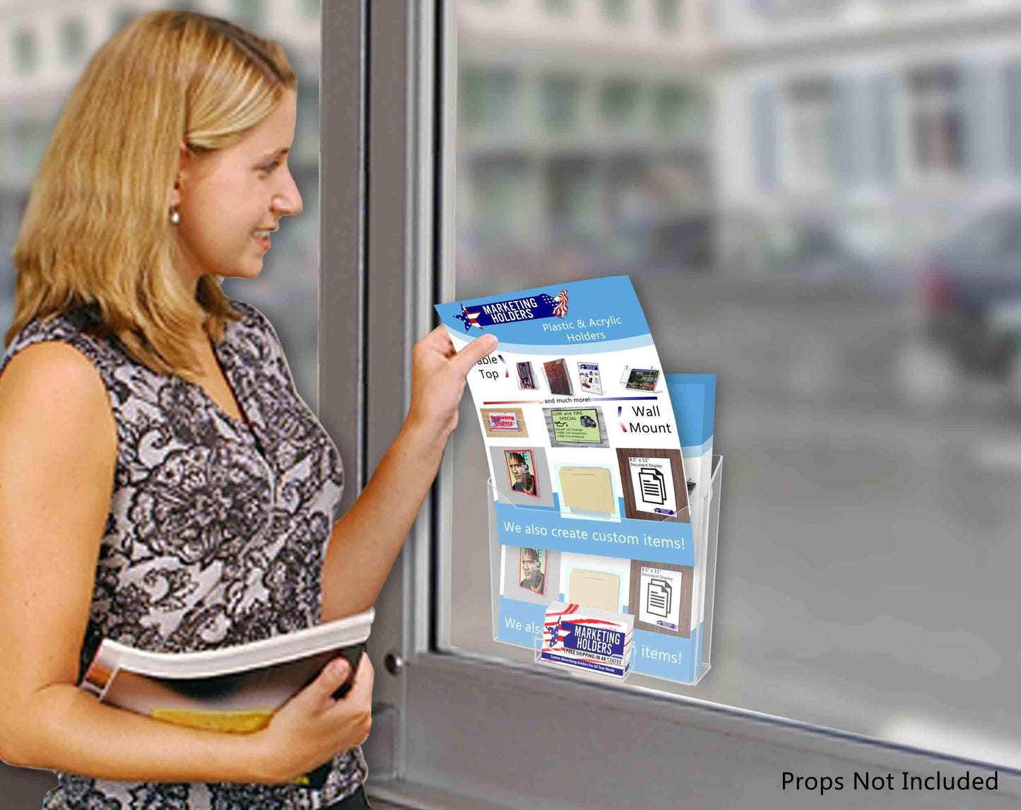 Marketing Holders Suction Cup 8.5”W Magazine Holder with Attached 3.5" x 2" Business Card Pocket Window or Glass Wall Mount Catalog Brochure Organizer Newsletter Document Caddy