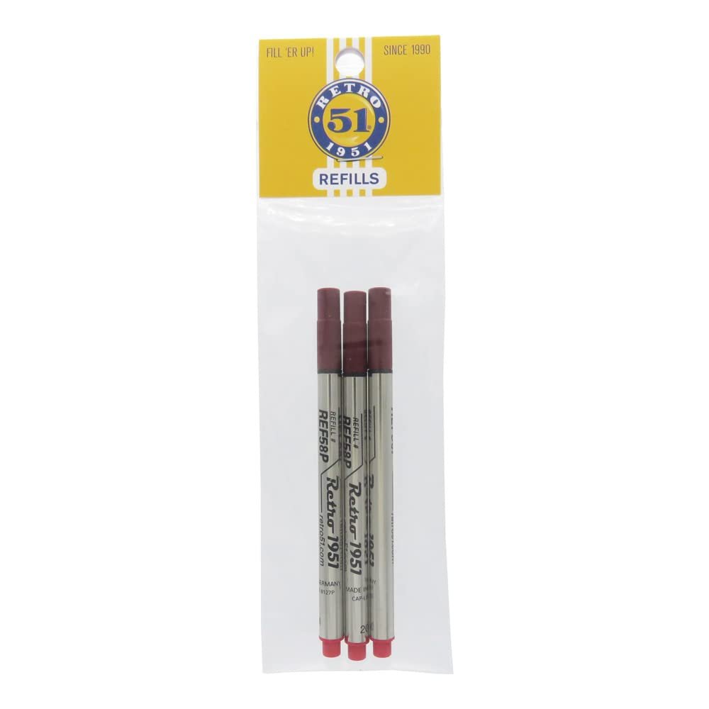 Retro 51 Tornado Rollerball Refills, 3-Pack - Vibrant Red Capless Ink Cartridges