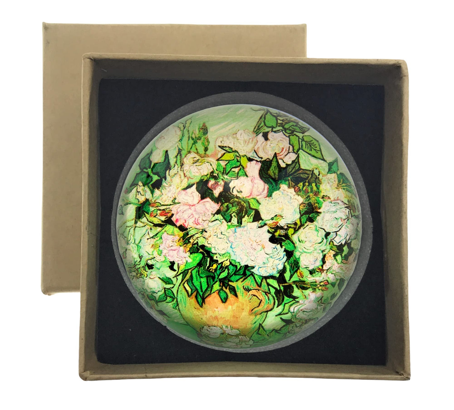 Value Arts Vincent Van Gogh Roses Paperweight, Glass Dome, Gift Box, 3" Diameter
