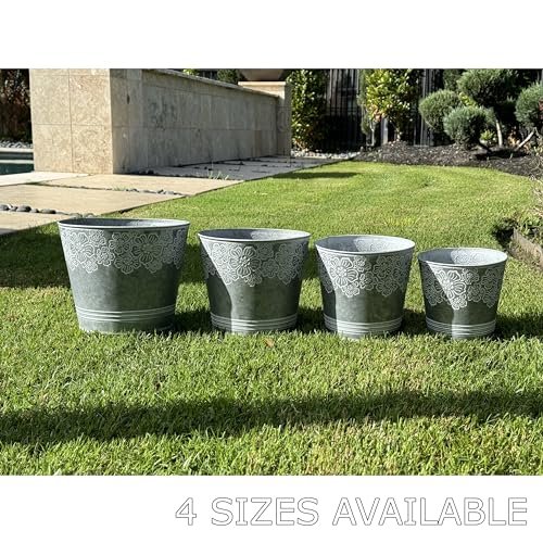 allgala llgala Galvanized Planter Pot Indoor and Outdoor Decoration-Round