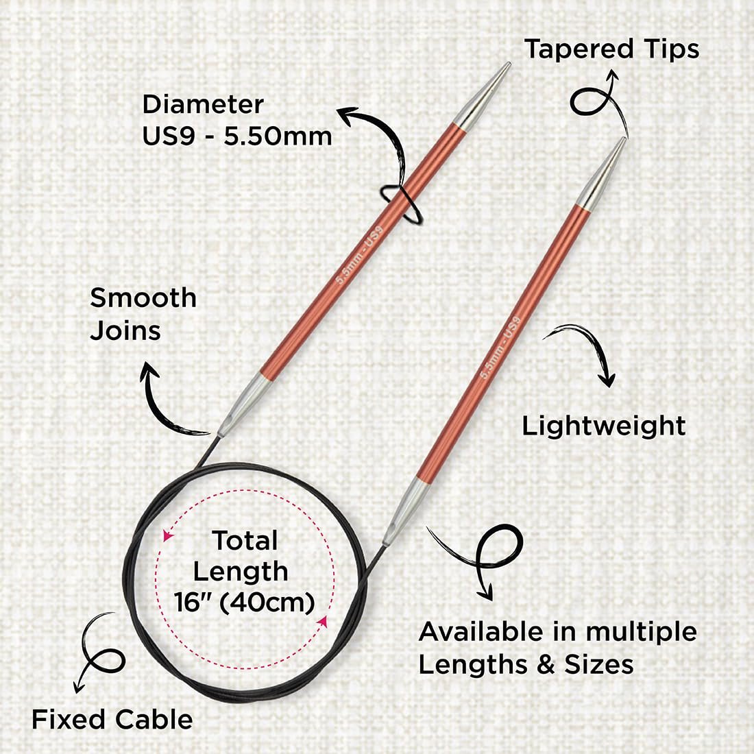 KnitPro Zing Fixed Circular Needles 16" (40cm)