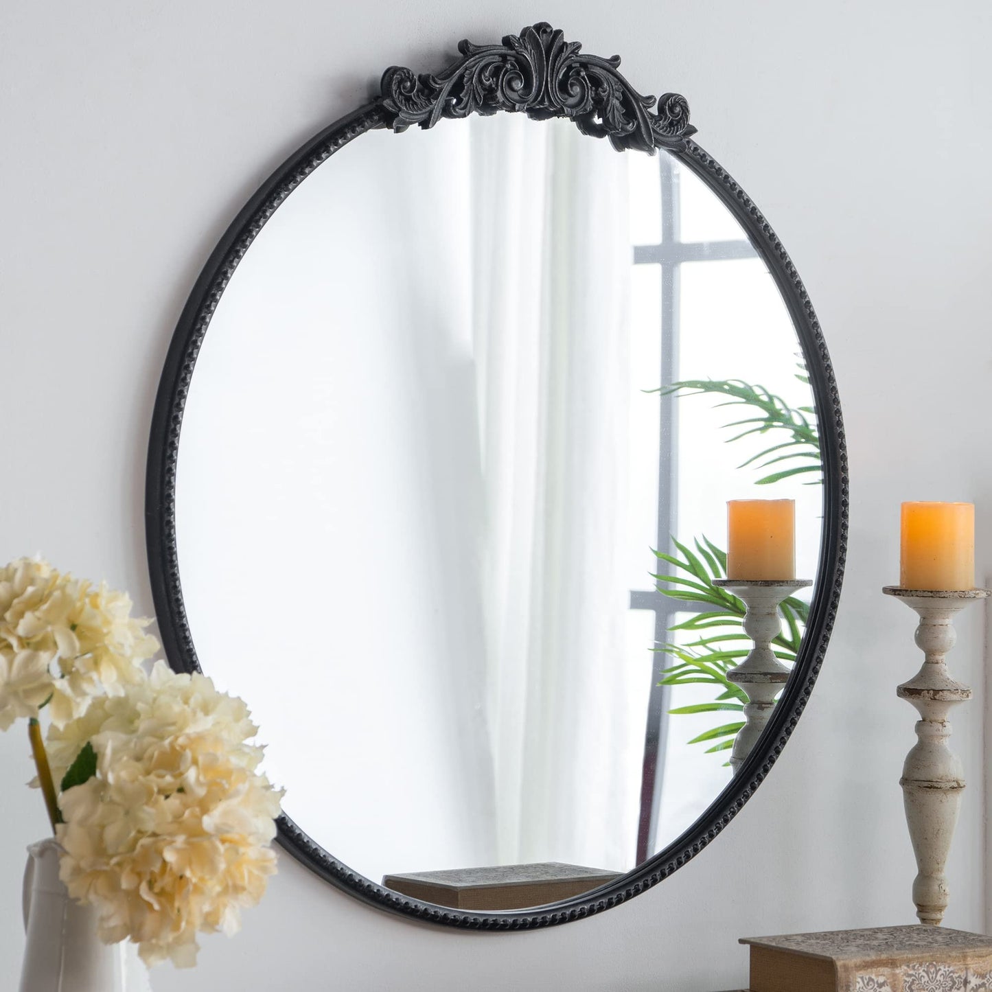 A&B Home Circle Mirror, 30"x32" Wall Mounted Mirrors with Round Black Metal Frame for Bathroom Bedroom Living Room Entryway