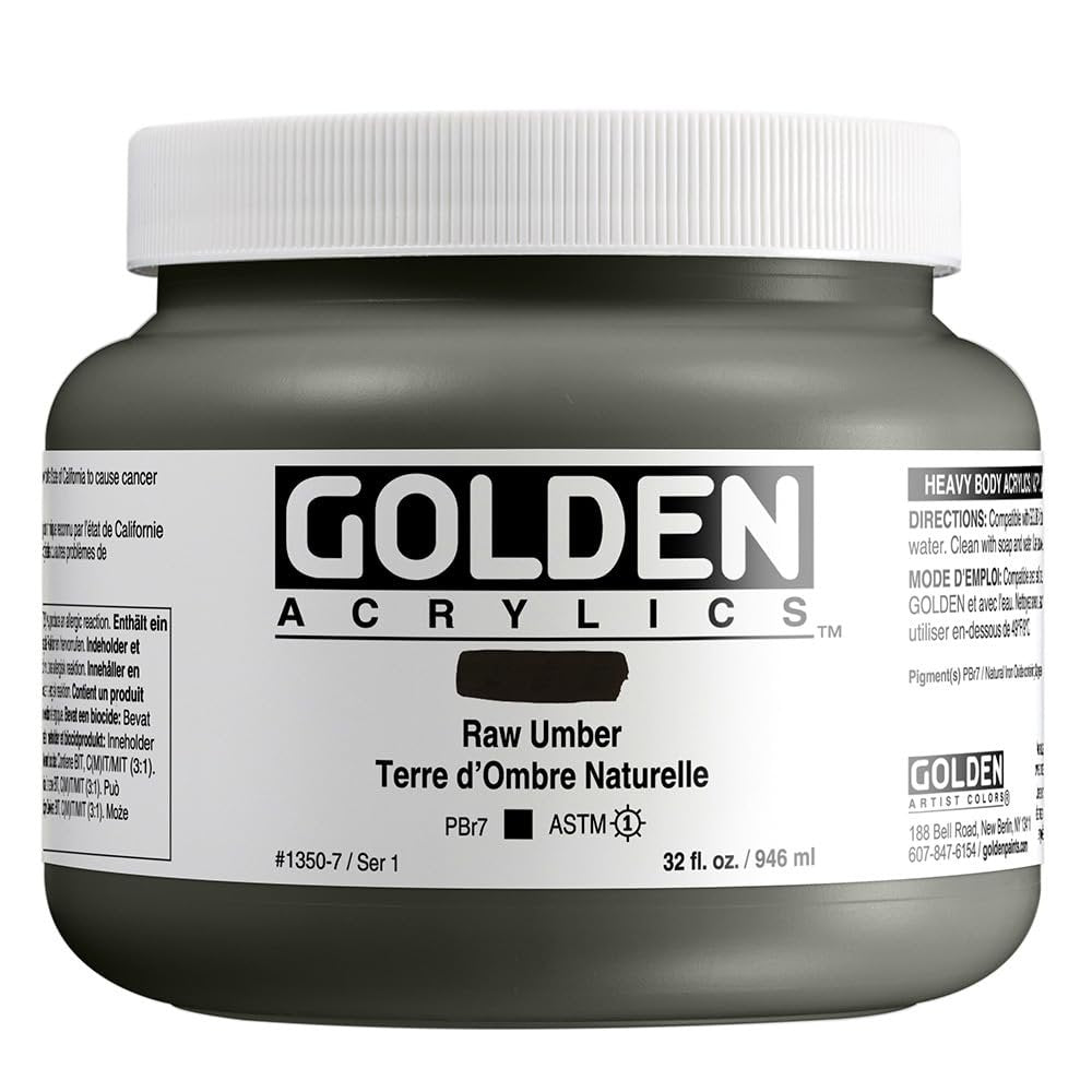 Heavy Body Acrylics by GOLDEN, Raw Umber, 32 fl. oz. Jar, Professional Acrylic Paint, Opaque