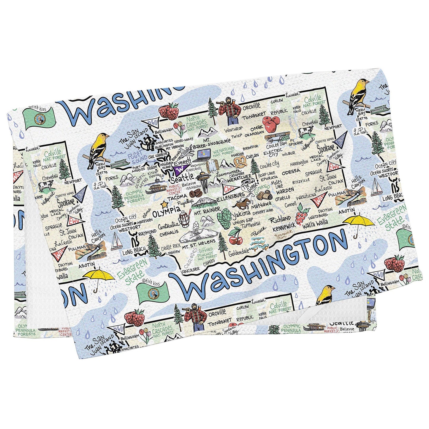 Fish Kiss 16"x24" Map Towel is 100% Microfiber Waffle Weave Help You Explore in Detail – Our Super Absorbent & Soft, Machine Washable State Map Towel is Stain & Wrinkle Resistant