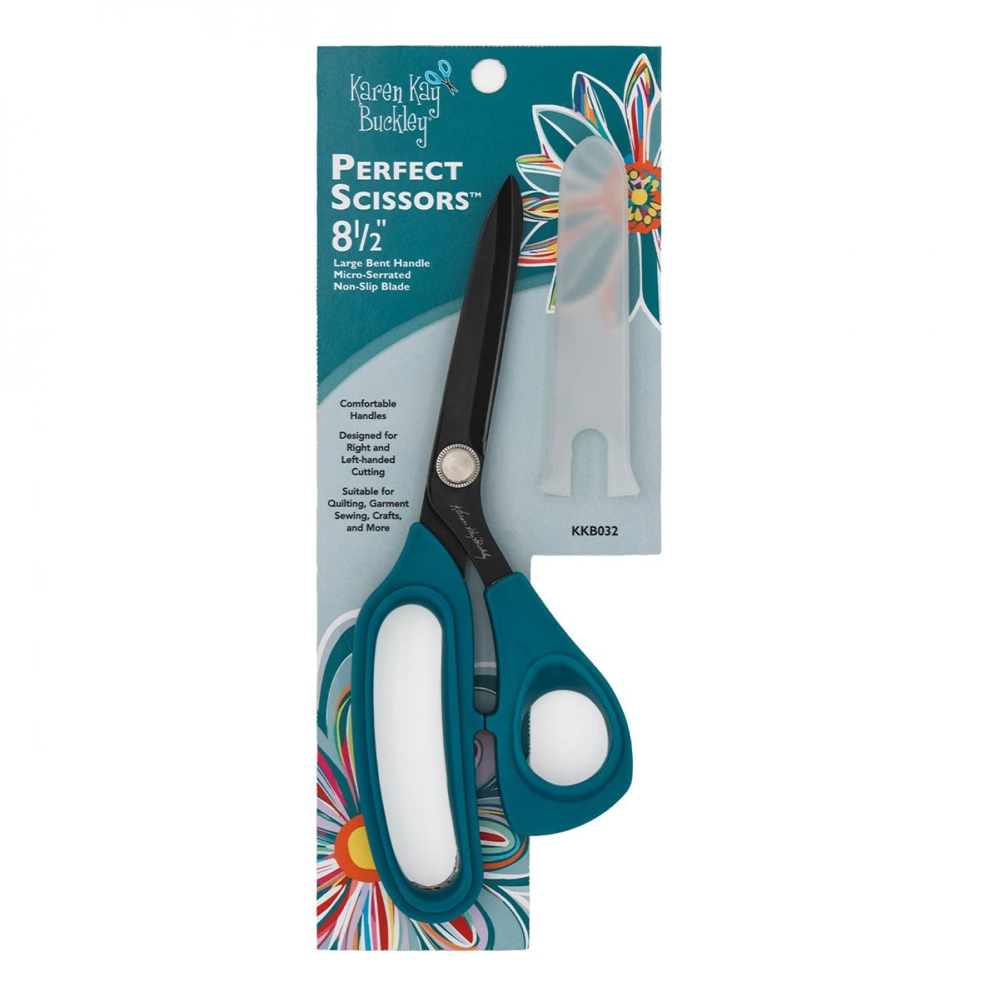 Karen Kay Buckley® Perfect Scissors™, 8-1/2 Inch #KKB032 Bent Handle Micro-Serrated Non-Slip Blade for Quilting, Crafting, and Garment Sewing. Sharp Blades Grip Fabric and Cut Many Layers