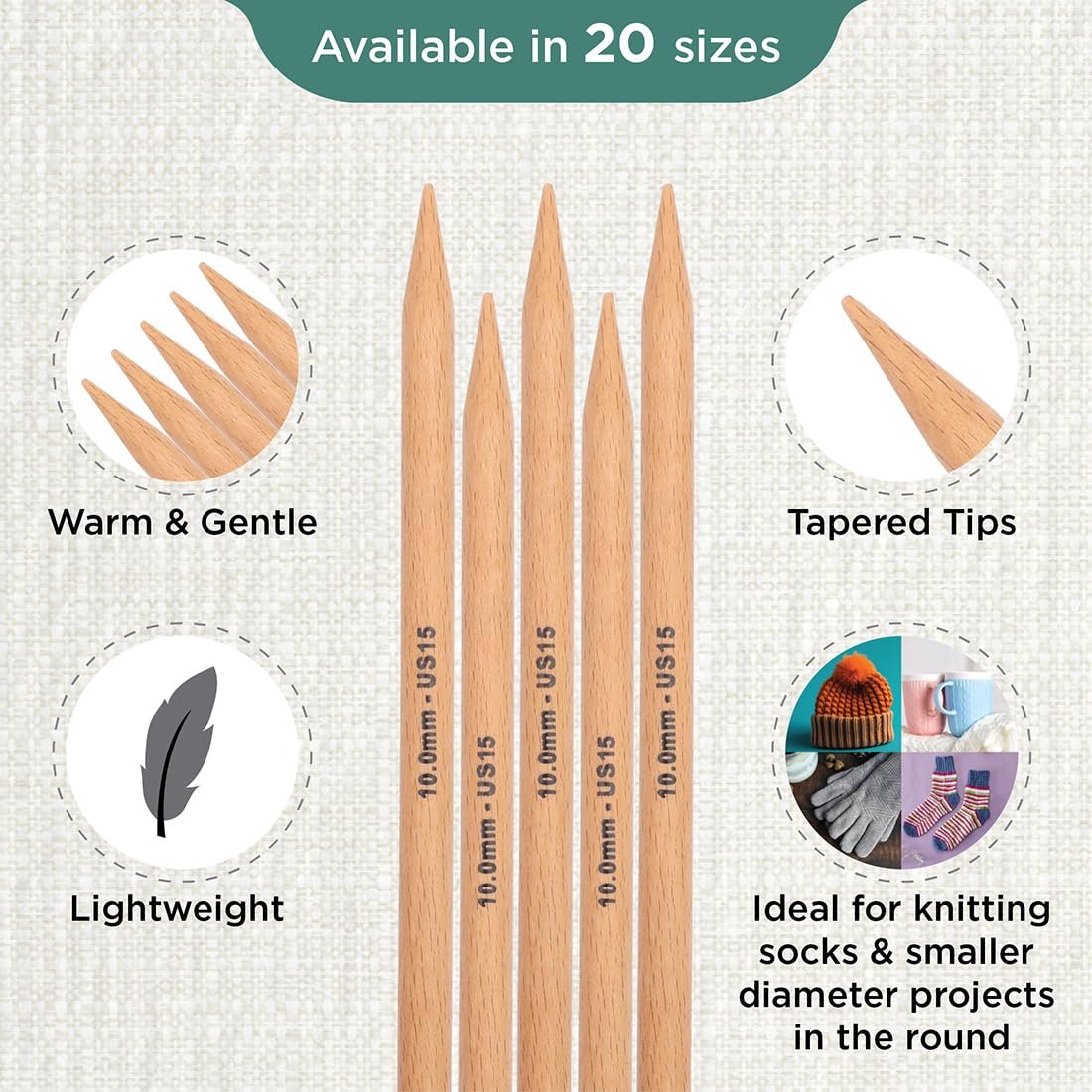 KnitPro Basix Beech Double Pointed Needles 8" (20cm)
